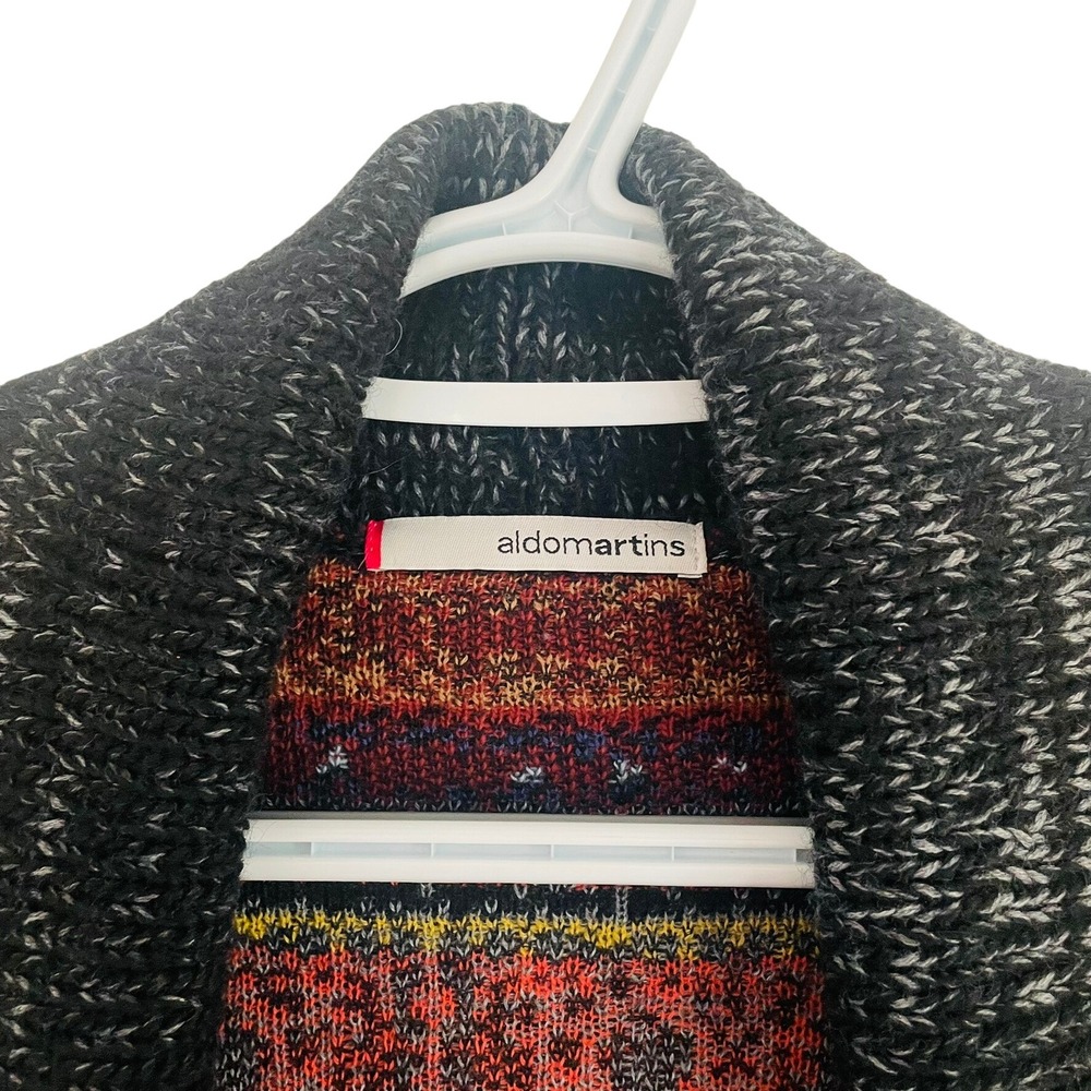 Aldo Martins Fair Isle‎ Geometric Real Fur Trim Open Cardigan Sweater Size 4 XS - Picture 3 of 9
